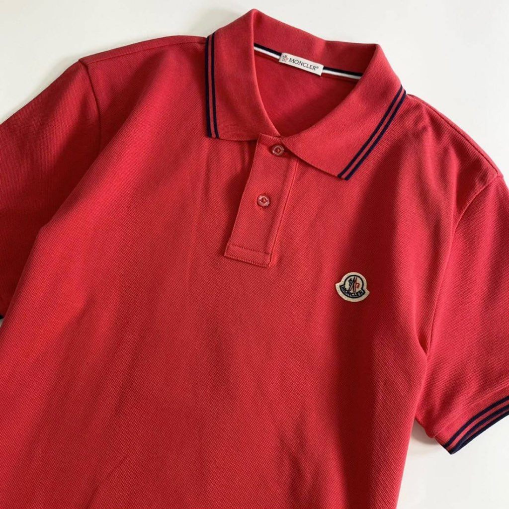 7e19-1 タグ付 MONCLER モンクレール ロゴワッペンポロシャツ サイズS レッド  MAGLIA POLO MANICA C マリアポロマニカ 半袖