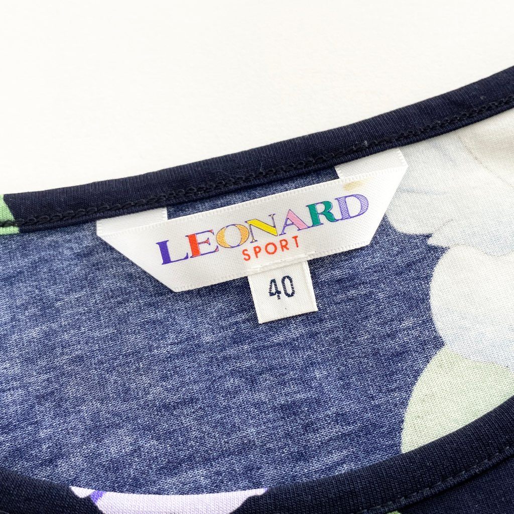 12b5-2 LEONARD レオナール 半袖Tシャツ カットソー 伸縮ストレッチ 美しい花柄プリント 40 マルチカラー レディース