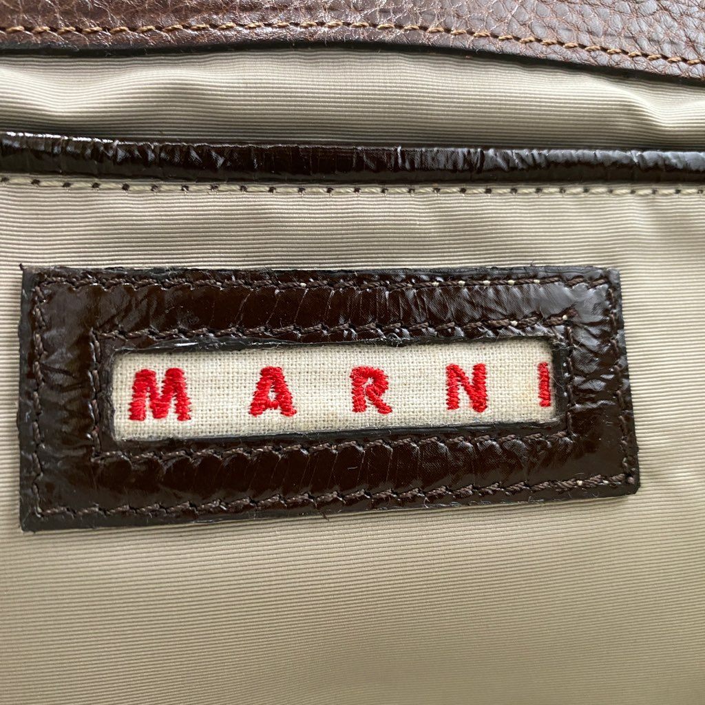 Cb2 MARNI マルニ イタリア製 ダブルフラップ ワンショルダーバッグ ハンドバッグ  ブラウン レザー MADE IN ITALY