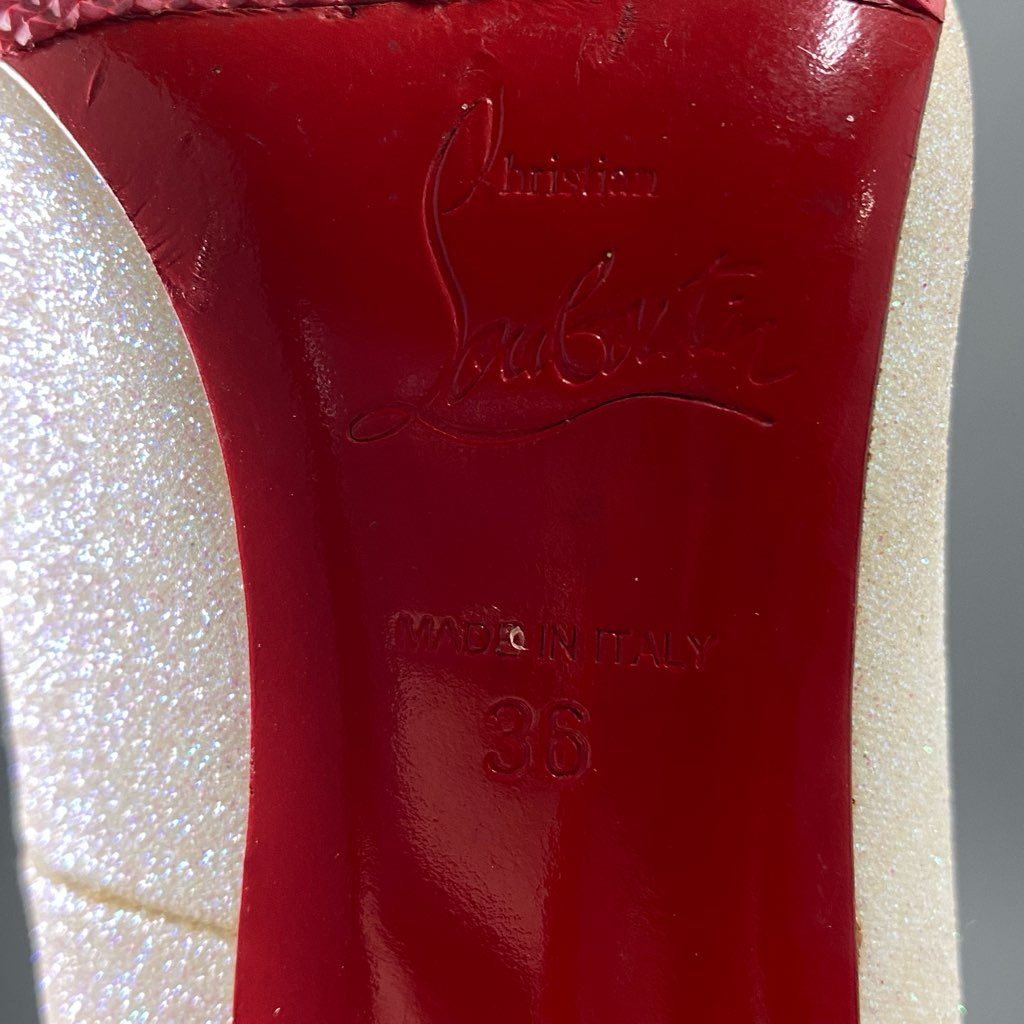 3b28 Christian Louboutin クリスチャンルブタン イタリア製 ハイヒール パンプス シューズ グリッター ラメ 36 ベージュ MADE IN ITALY