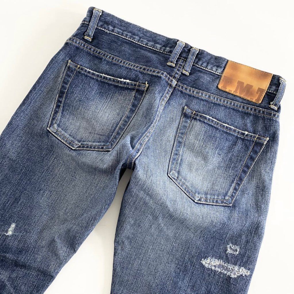 32h21 《美品》 TMT ティーエムティー ヴィンテージ加工デニムパンツ M インディゴ メンズ DENIM PANTS リペア ダメージ加工