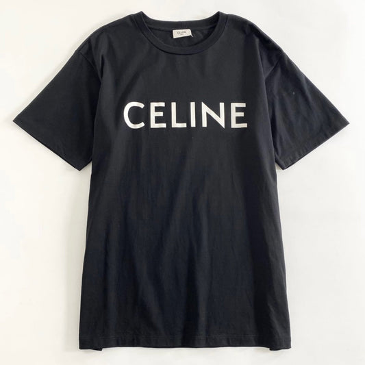 55i27 《美品》 CELINE セリーヌ ロゴプリント Tシャツ XS ブラック メンズ 半袖 tee カットソーイタリア製 コットン