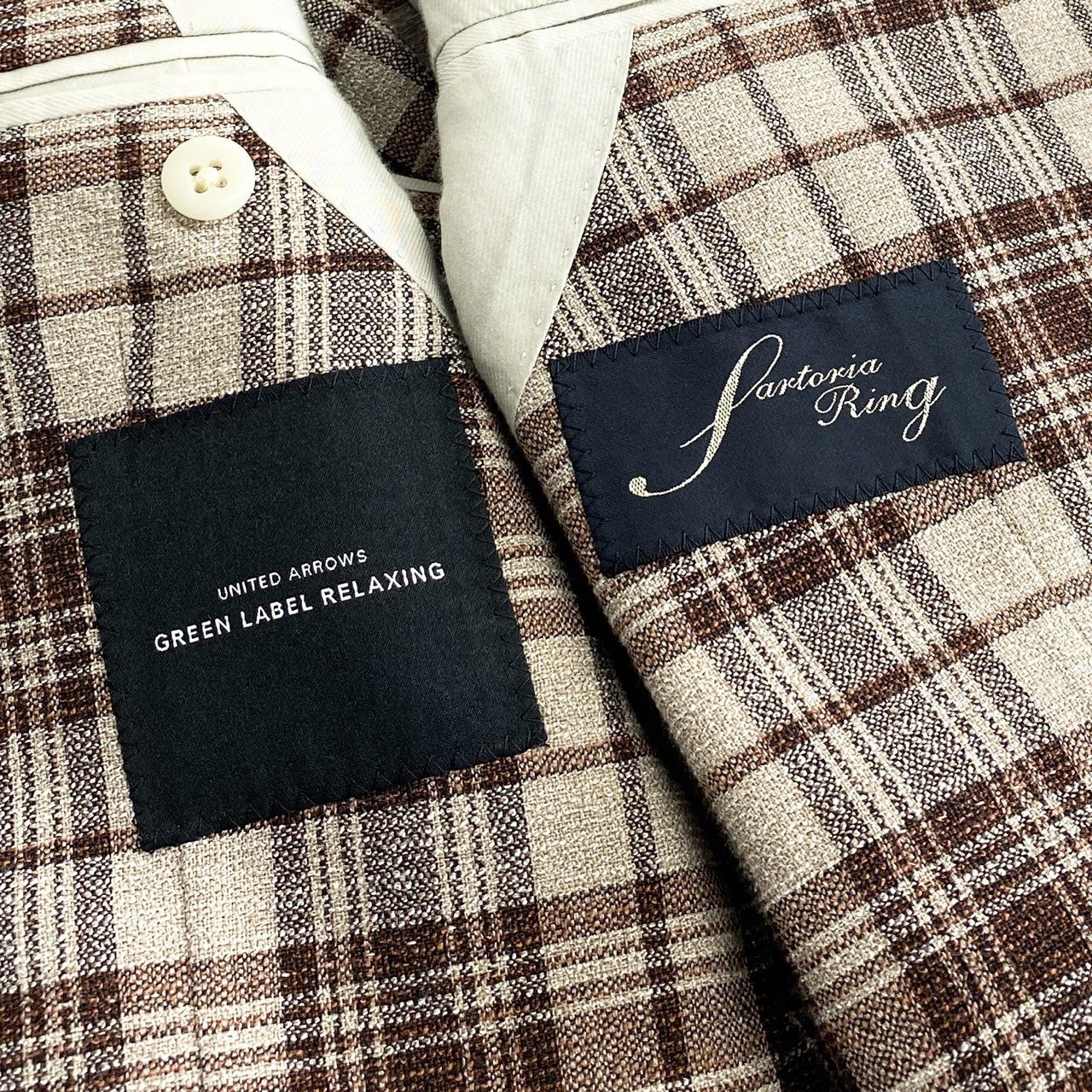 23c16 Sartoria Ring × UNITED ARROWS green label relaxing サルトリアリング ユナイテッドアローズ グリーンレーベル テーラードジャケット ブレザー チェック柄 46 ブラウン