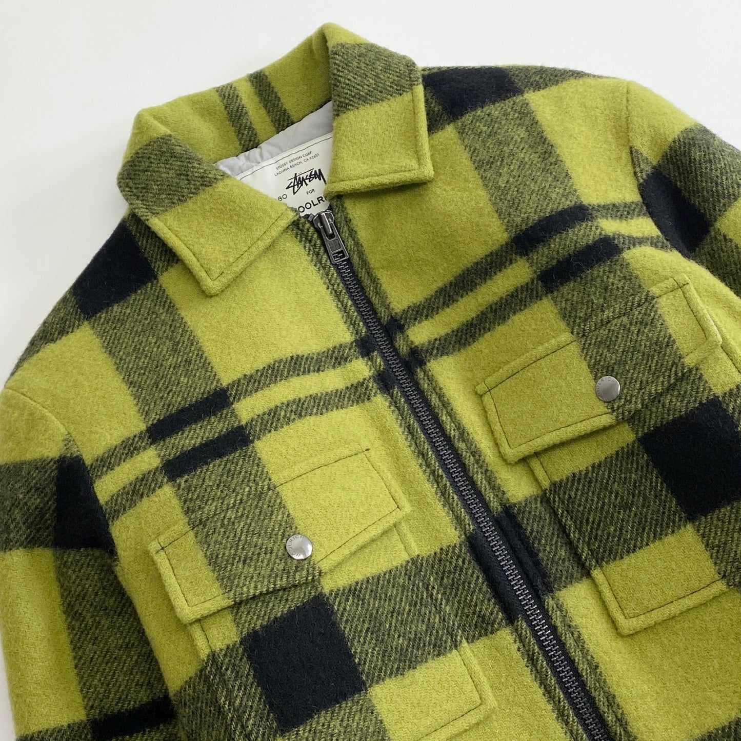 49k13《極美品》STUSSY × WOOLRICH ステューシー ウールリッチ コラボ Plaid Workshirt ウールジャケット ブルゾン USA(S) グリーン