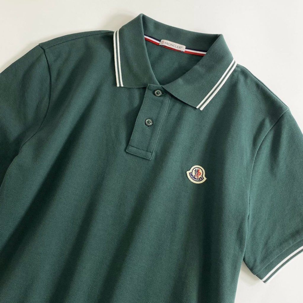 7e19-7 タグ付☆MONCLER モンクレール ロゴワッペンポロシャツ サイズS グリーン MAGLIA POLO MANICA C マリアポロマニカ メンズ 半袖