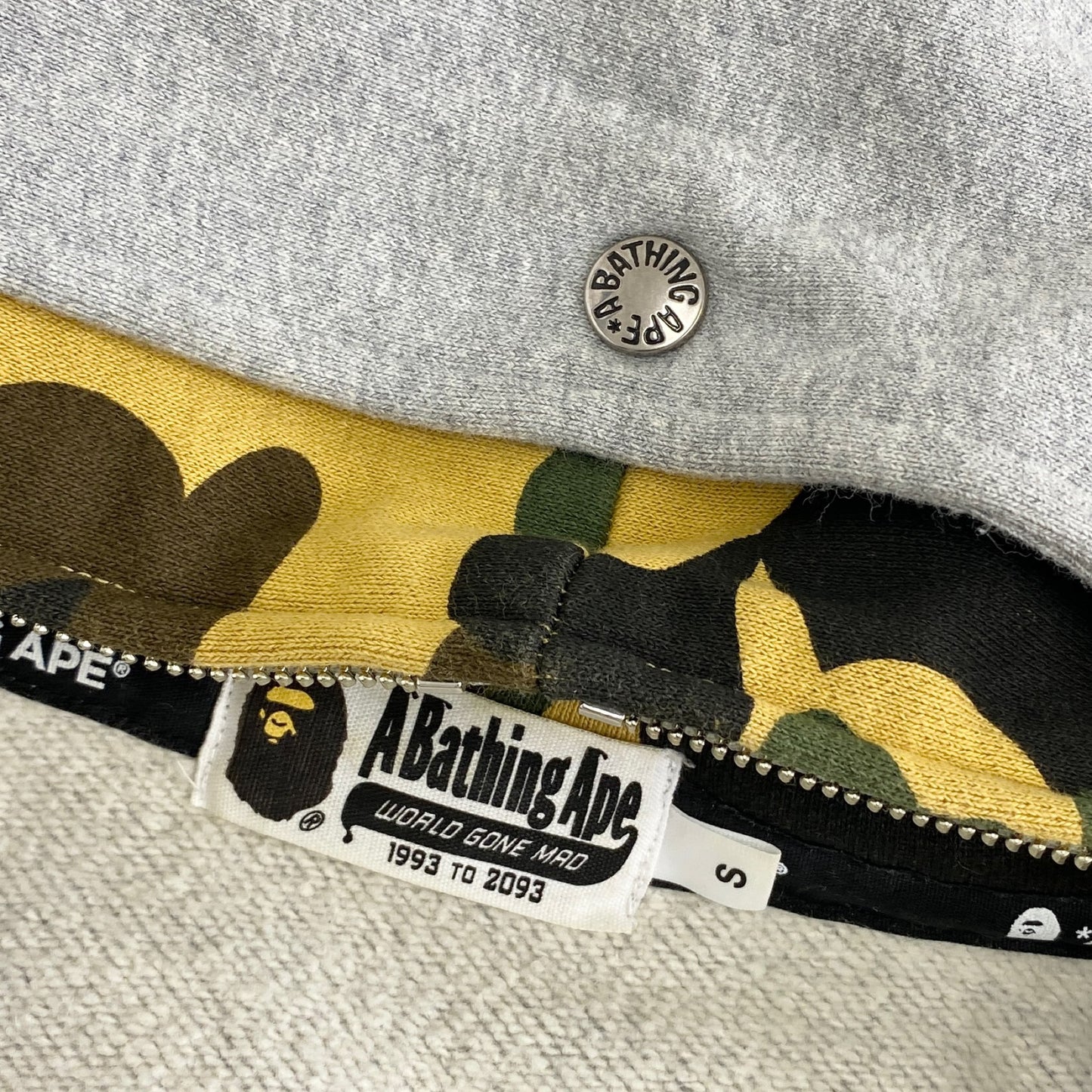 48k9 A BATHING APE アベイシングエイプ ダブルフードシャークパーカー S グレー コットン 迷彩 カモフラ  スウェット 羽織