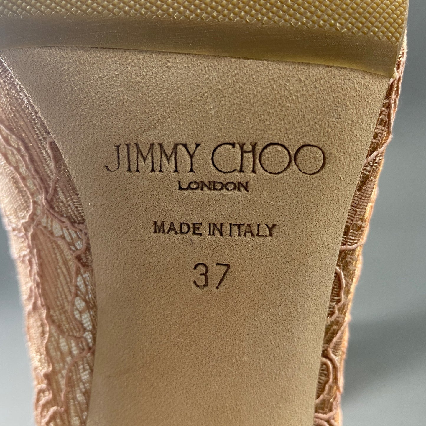 1a26 《美品》 JIMMY CHOO ジミーチュウ イタリア製 ABEL アベル ハイヒール レース パンプス シューズ ポインテッドトゥ37 ピンクベージュ MADE IN ITALY