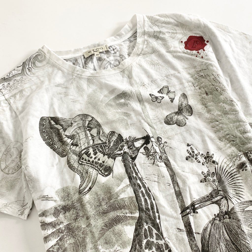 47b11 ETRO エトロ 総柄 Tシャツ 48 ホワイト グリーン カットソー TEE