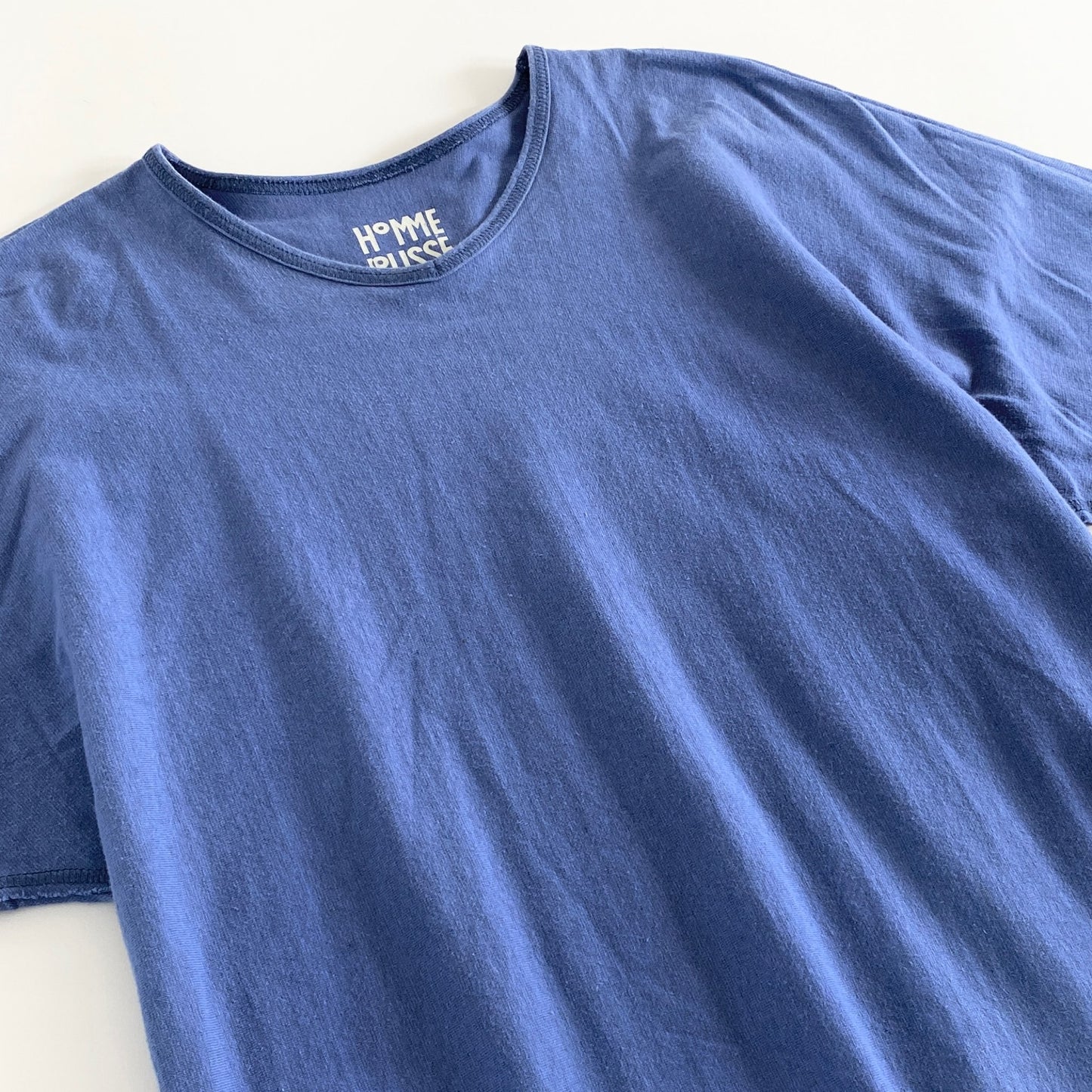 12a21 日本製 HOMME PLISSE ISSEY MIYAKE オムプリッセ イッセイミヤケ 七分袖Tシャツ カットソー 2 サックスブルー Vネック リネン混