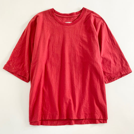 39a21 HOMME PLISSE ISSEY MIYAKE オムプリッセ イッセイミヤケ 日本製 ワイドシルエット カットソー 半袖 Tシャツ クルーネック HP12JK309 2 レッド コットン100％ MADE IN JAPAN