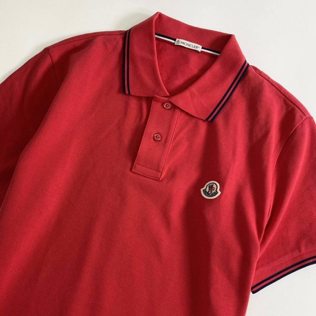 7e19-9 タグ付☆MONCLER モンクレール ロゴワッペンポロシャツ サイズS レッド MAGLIA POLO MANICA C マリアポロマニカ メンズ 半袖 春夏