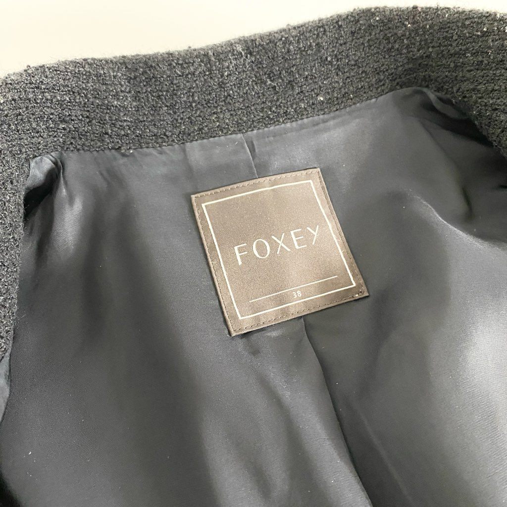 23c11 《美品》 FOXEY フォクシー モンタージュ ツイードテーラードジャケット 38 ブラック ブレザー パーティ セレモニー 日本製