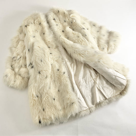 11b29 《最高級毛皮》 mila schon furs ミラショーン 斑点 フォックスファー フォックスコート セミロングコート 着丈95cm 毛皮コート リアルファーコート オフホワイト系 フォックスファー FOXFUR レディース