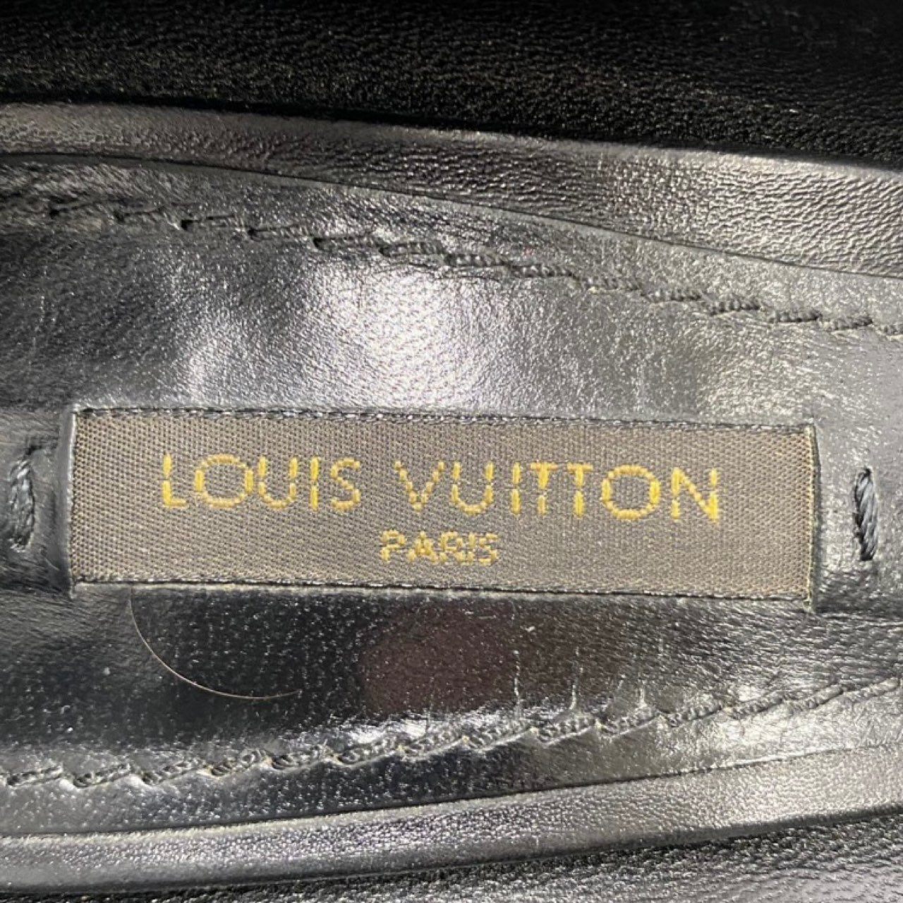 19j14 イタリア製 LOUIS VUITTON ルイヴィトン ヒールパンプス オープントゥパンプス LVカデナ パドロック 鍵 36 ブラック レディース