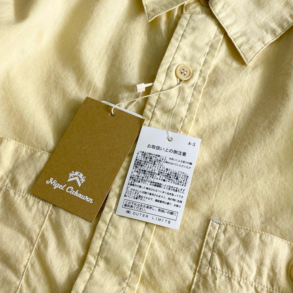 26b25 《美品》 タグ付 Nigel Cabourn ナイジェルケーボン 日本製 長袖シャツ ロングスリーブ 刺繍 8 イエロー コットン MADE IN JAPAN