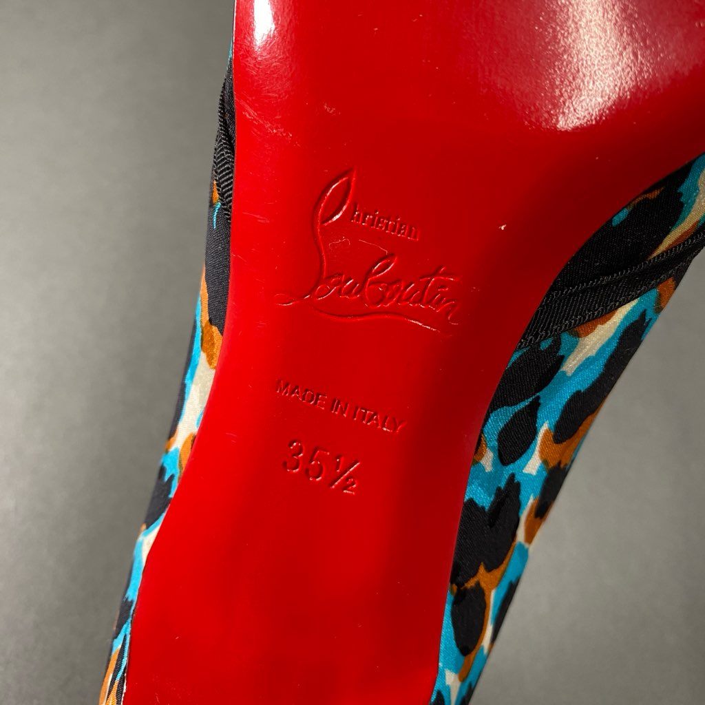 2b24 イタリア製 Christian Louboutin クリスチャンルブタン ヒールパンプス キトゥンヒール ラウンドトゥ 35 1/2 マルチカラー リボン レディース