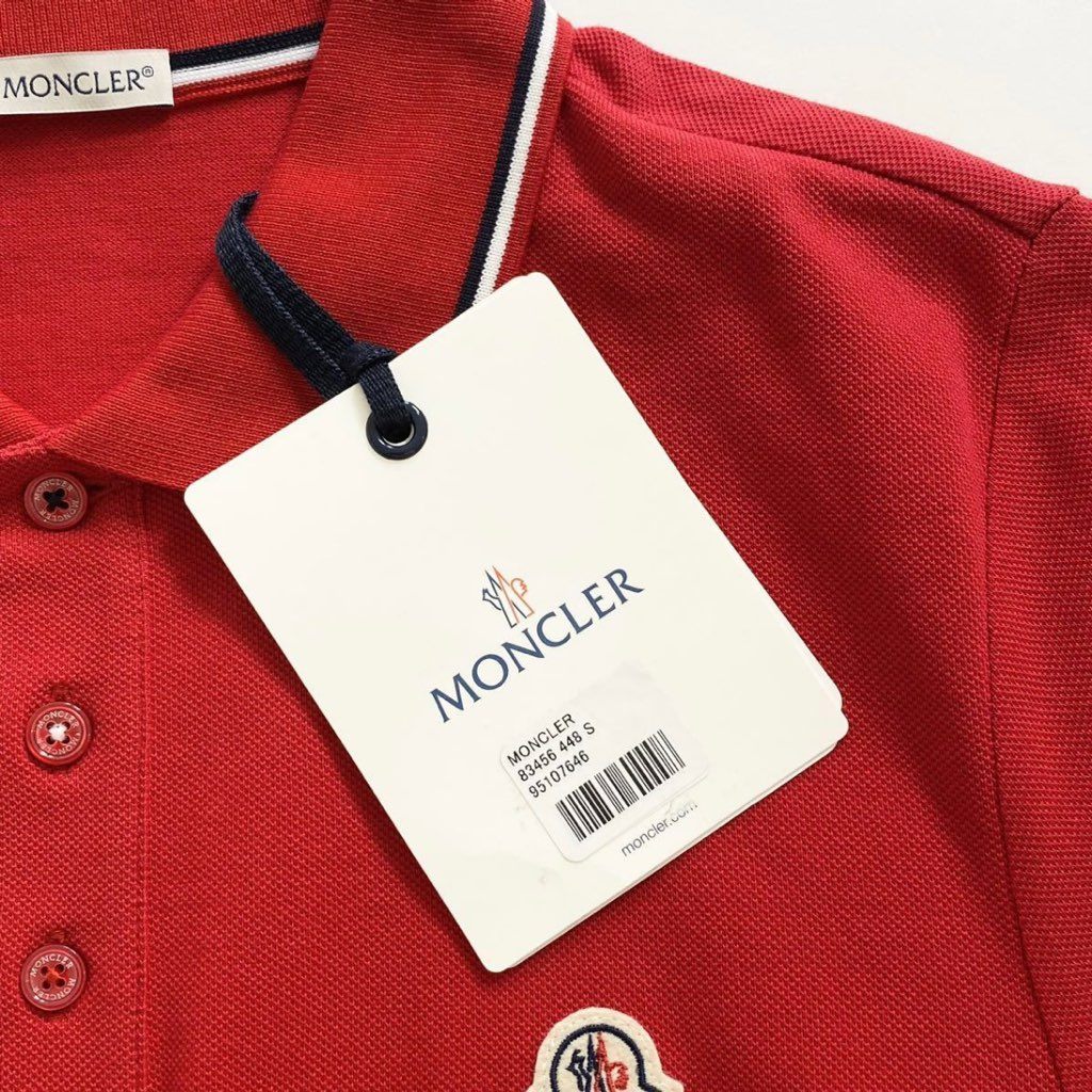 7e19-17 タグ付 MONCLER モンクレール ロゴワッペンポロシャツ サイズS レッド MAGLIA POLO MANICA C マリアポロマニカ メンズ 半袖 春夏