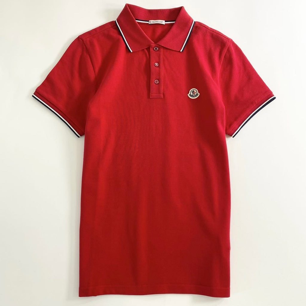 6e19-10 未使用タグ付☆MONCLER モンクレール ロゴワッペンポロシャツ サイズS レッド MAGLIA POLO MANICA C マリアポロマニカ メンズ