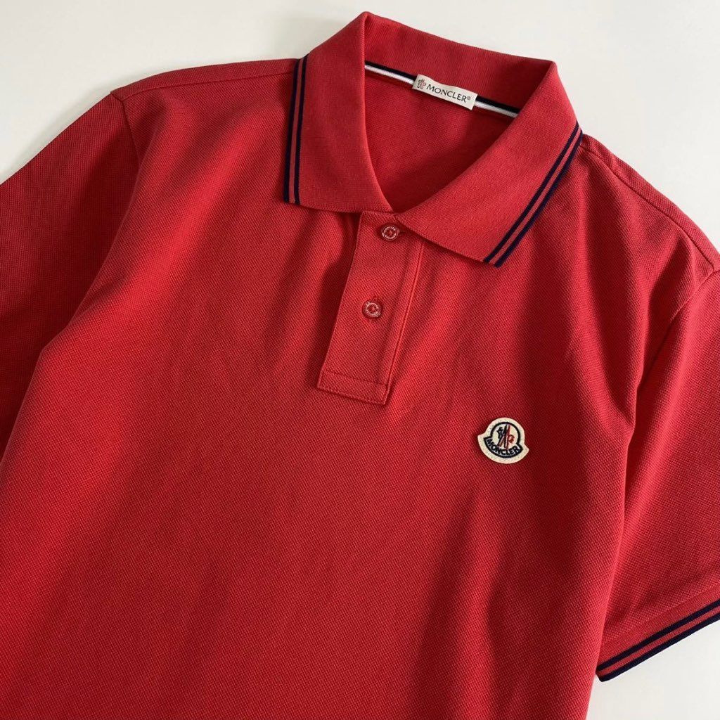 6e19-1 未使用タグ付☆MONCLER モンクレール ロゴワッペンポロシャツ サイズS レッド MAGLIA POLO MANICA C マリアポロマニカ メンズ