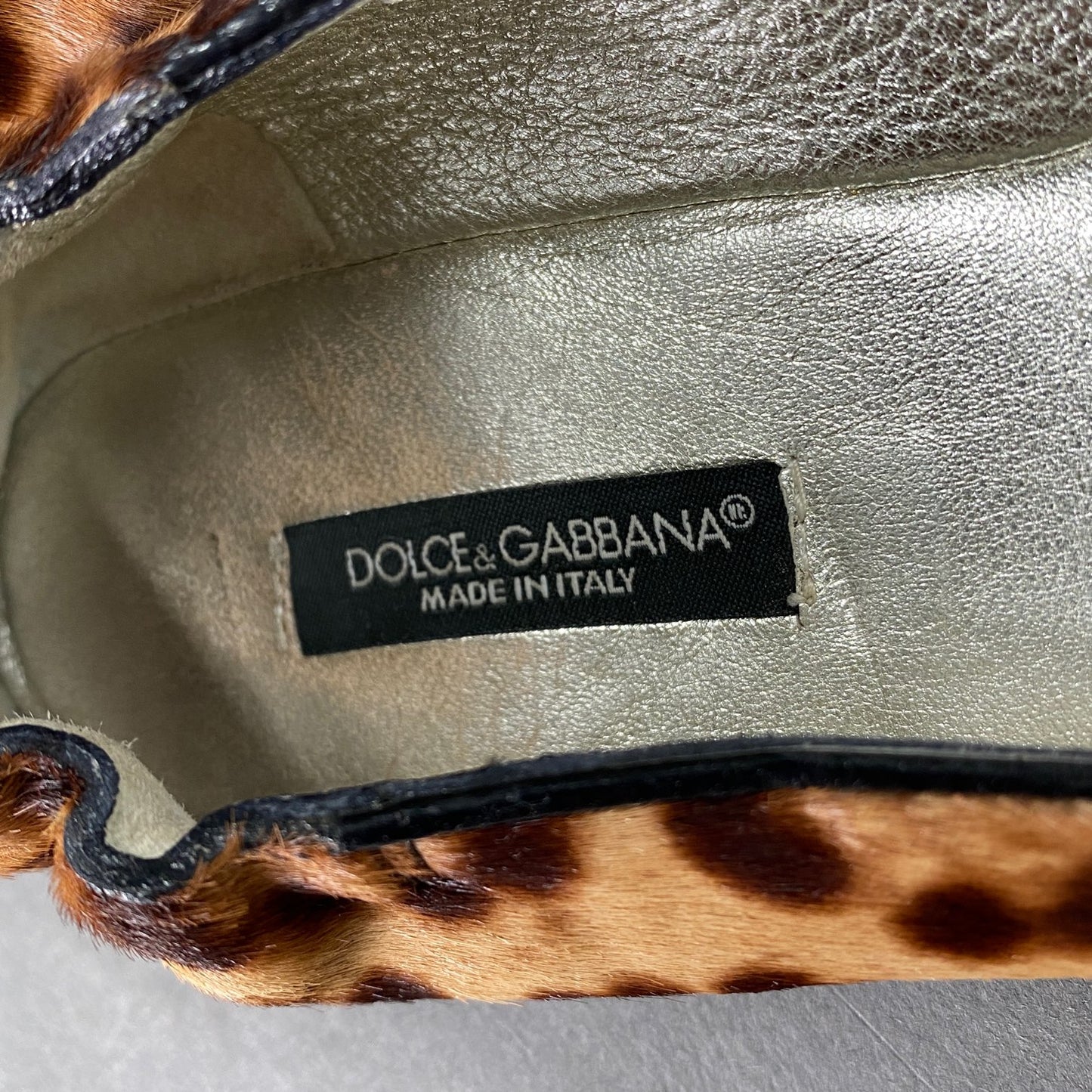 2L6 イタリア製 DOLCE&GABBANA ドルチェ&ガッバーナ フラットパンプス ハラコ 36 ブラウン レディース レザー 総柄 ビブラムソール